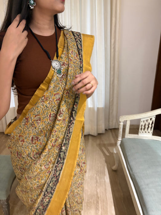Nizam Border Handblock Kalmakari Pure silk Saree