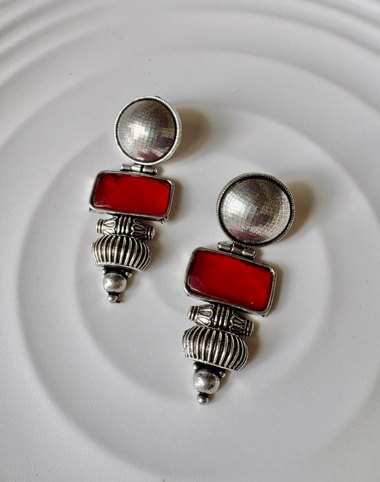 Handcrafted Oxidised Stone Dangler Earrings