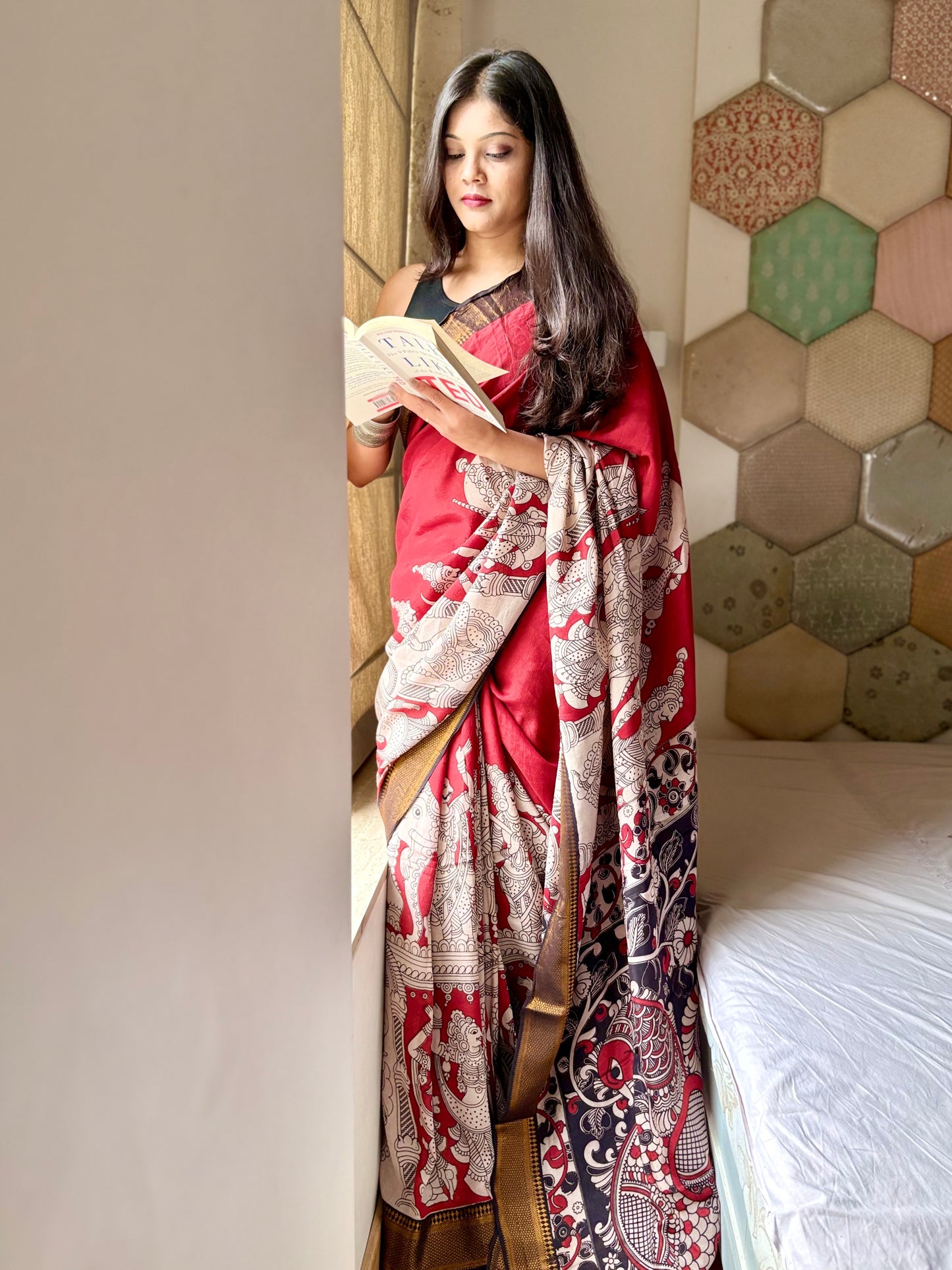 Kalamkari Pure Silk Saree Red