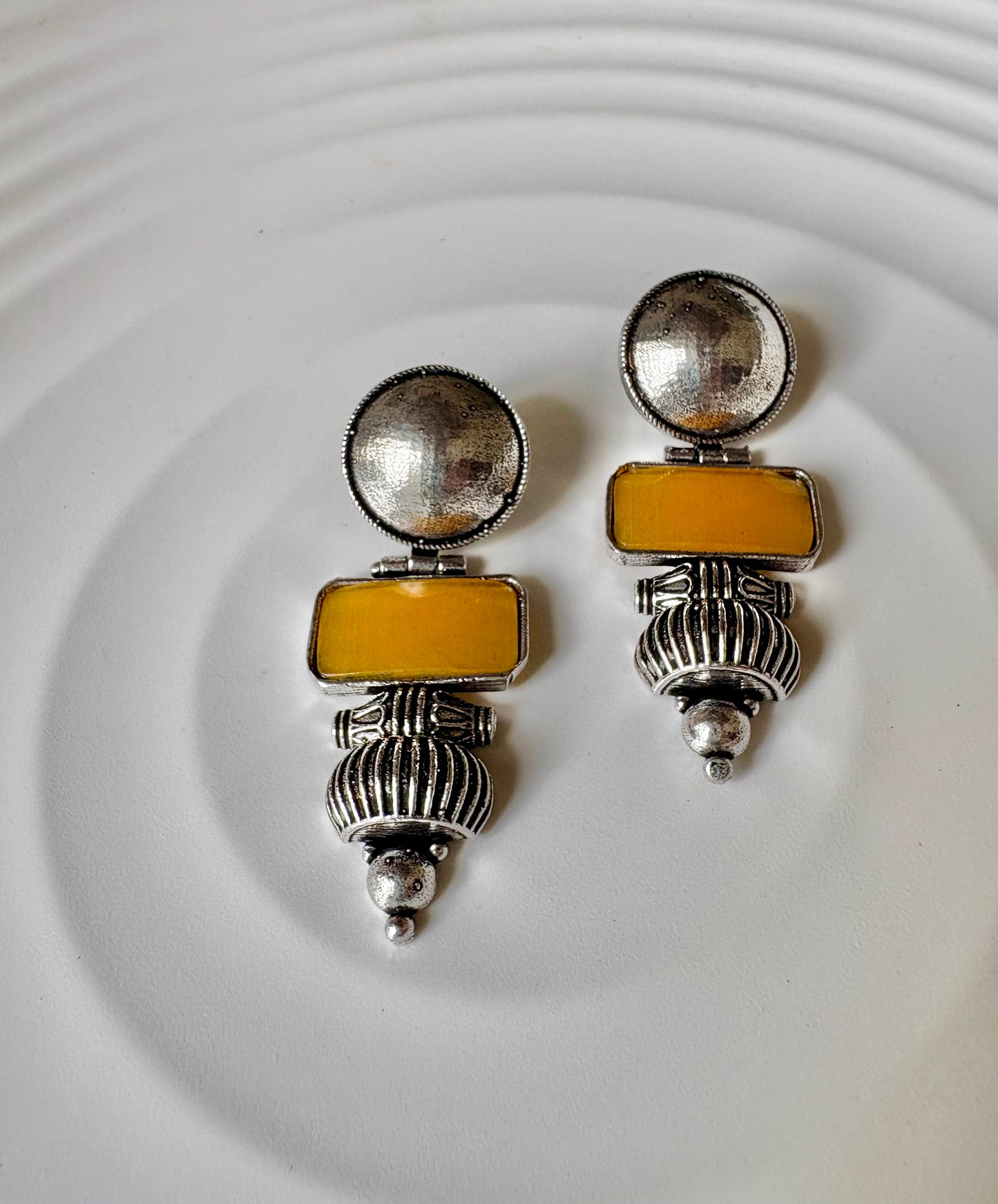 Handcrafted Oxidised Stone Dangler Earrings