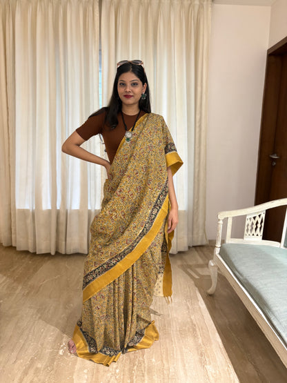 Nizam Border Handblock Kalmakari Pure silk Saree