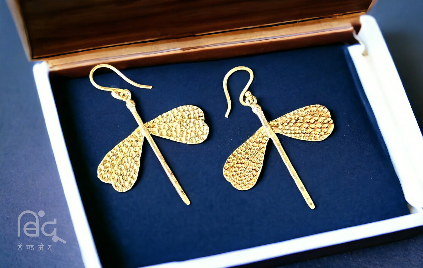Brass Textured Earrings (Dragon Fly)