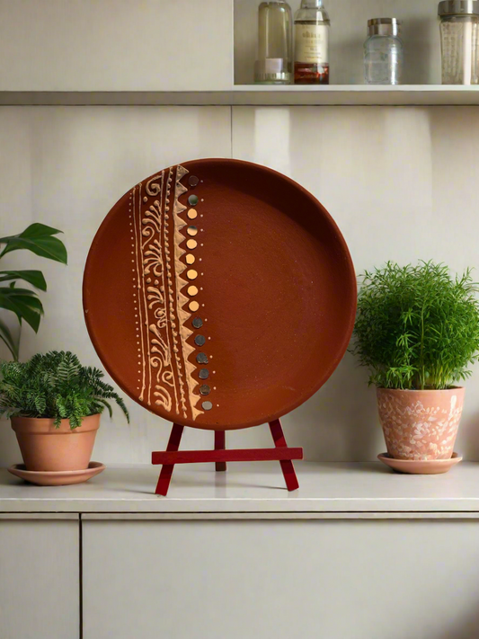 Terracotta Wall Plate with Lippon n mirror work