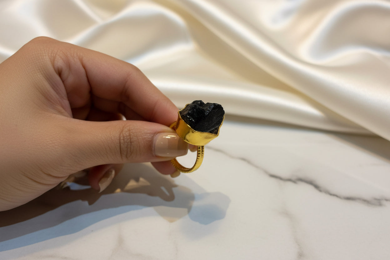 Natural Black Stone Adjustable Ring