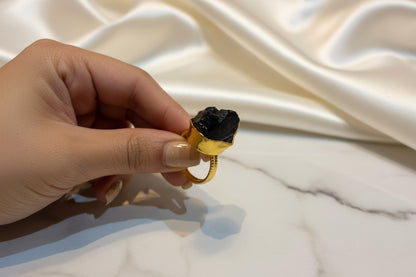 Natural Black Stone Adjustable Ring