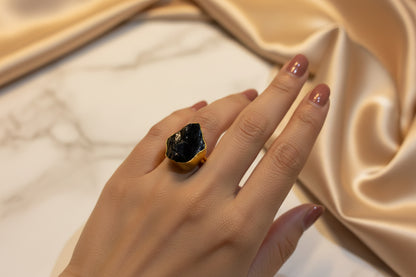 Natural Black Stone Adjustable Ring