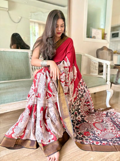 Kalamkari Pure Silk Saree Red