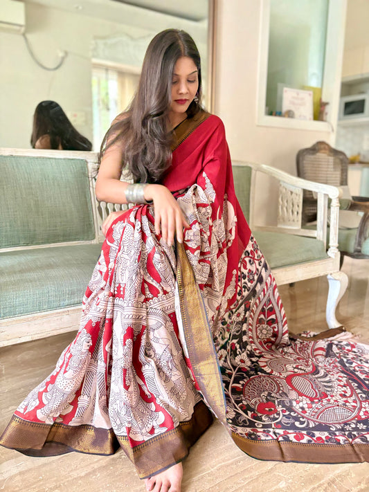 Kalamkari Pure Silk Saree Red