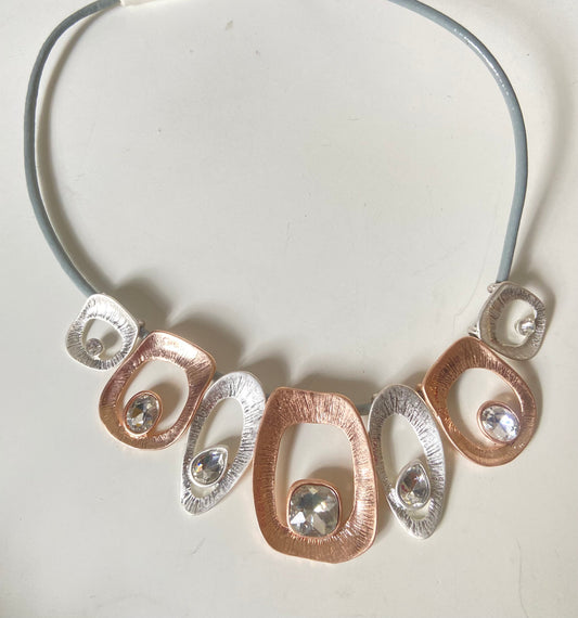 Silver and rose gold with stone necklace