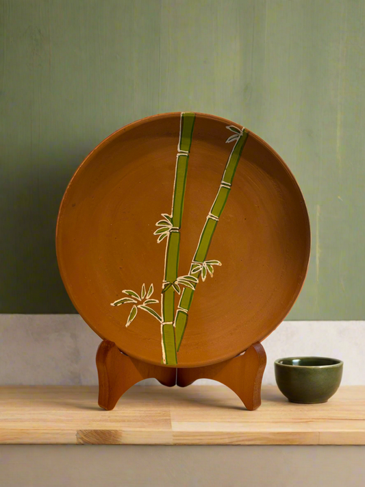 Handpainted Terracotta wall plate - Bamboo