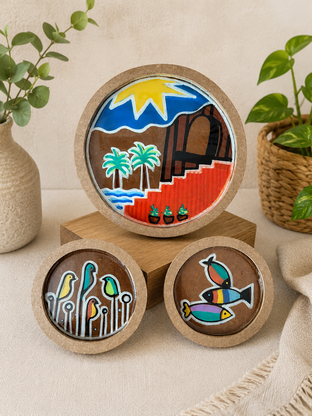 Wooden Handpainted Wall Hanging- Set of 3