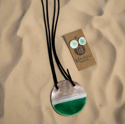 Clay Green Round Pendant with studs