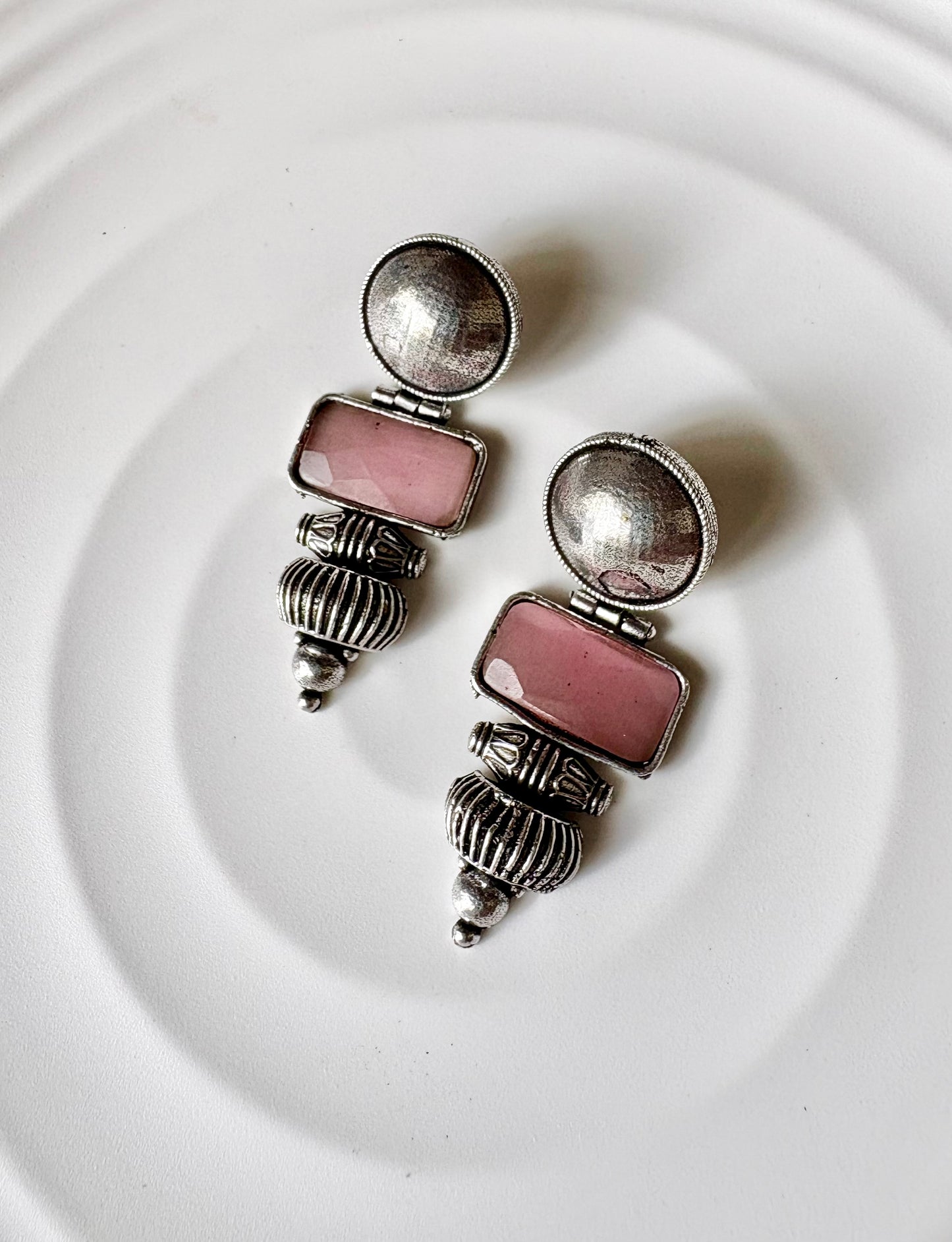 Handcrafted Oxidised Stone Dangler Earrings