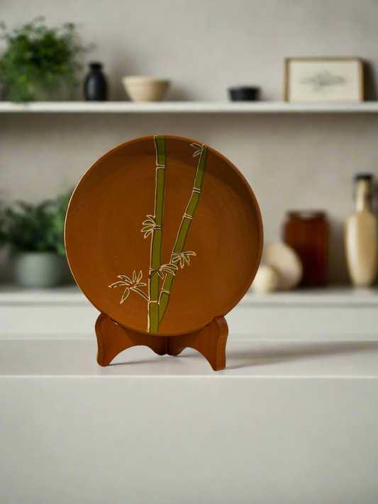 Handpainted Terracotta wall plate - Bamboo