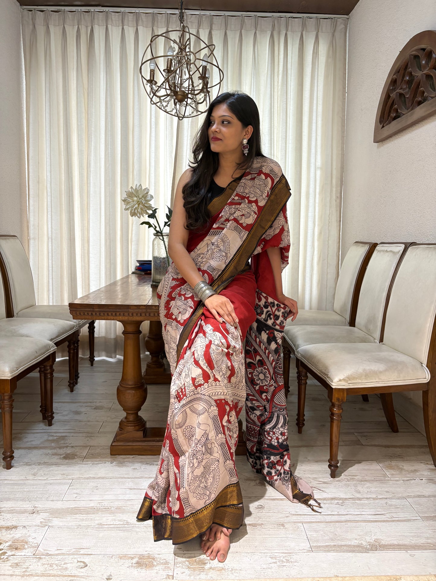 Kalamkari Pure Silk Saree Red