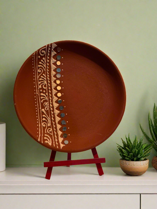 Terracotta Wall Plate with Lippon n mirror work