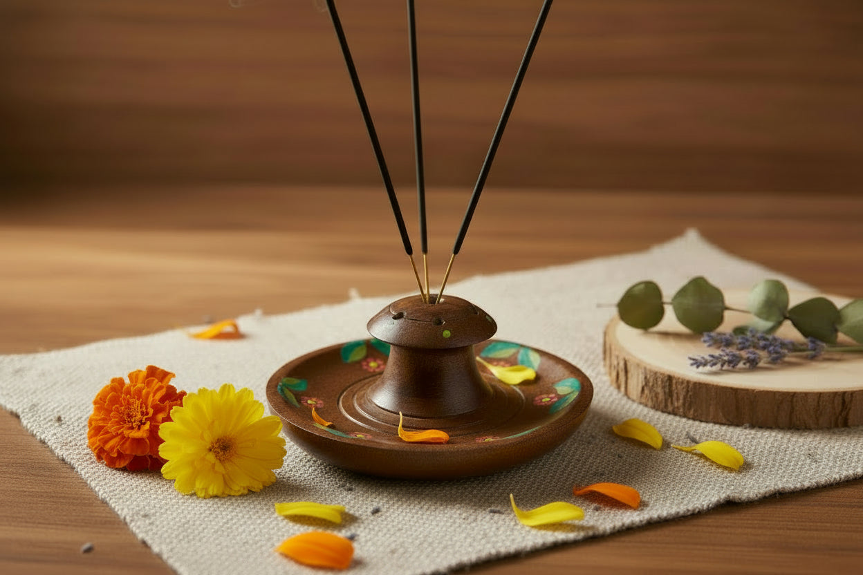Walnut Wood Handpainted Incense Holder