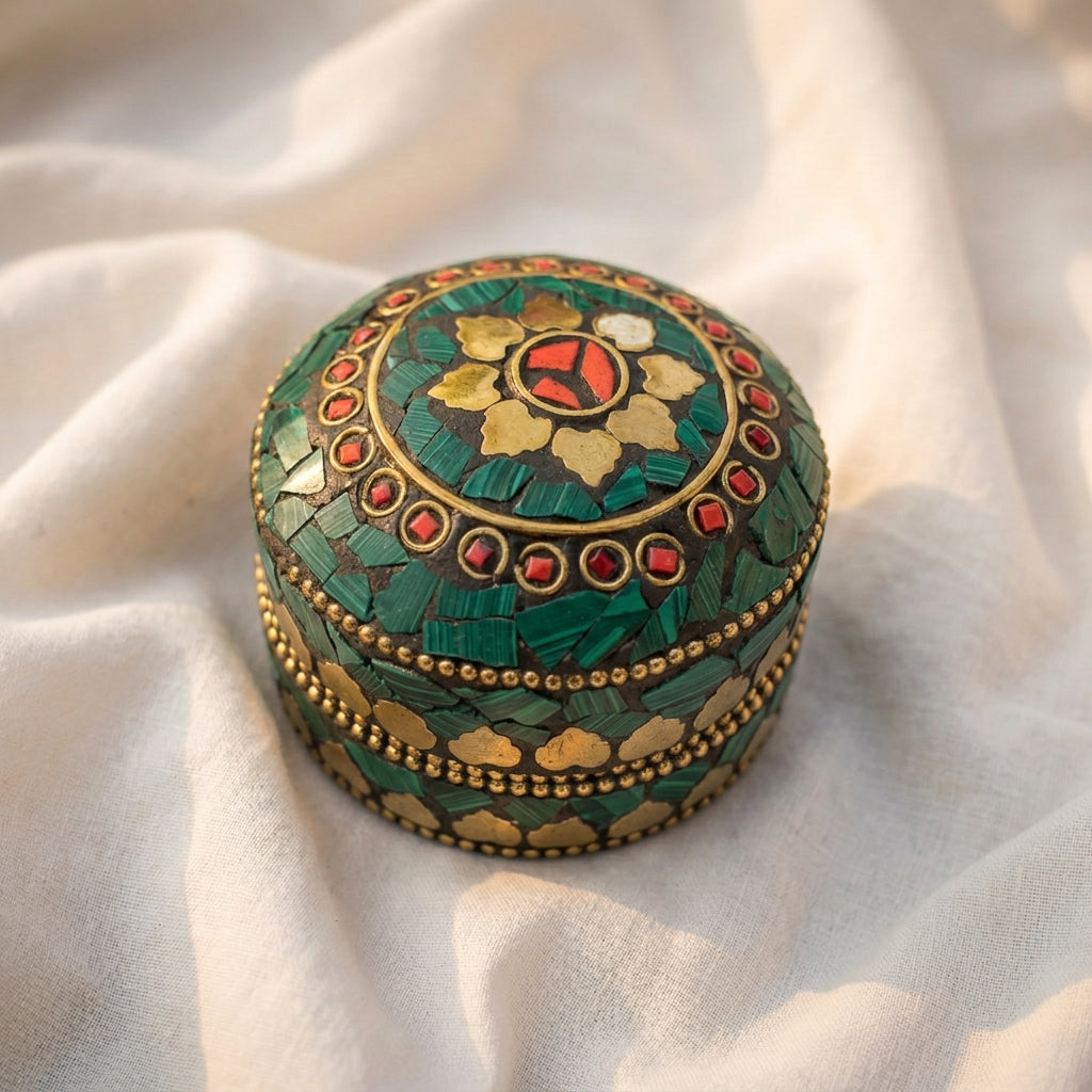 Handcrafted Indian Mosaic Trinket Green