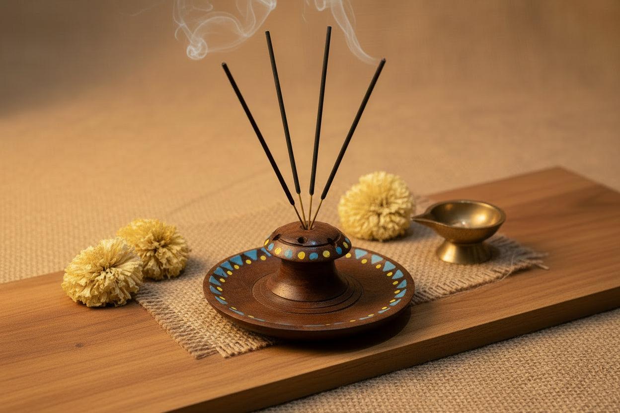 Walnut Wood Handpainted Incense Holder