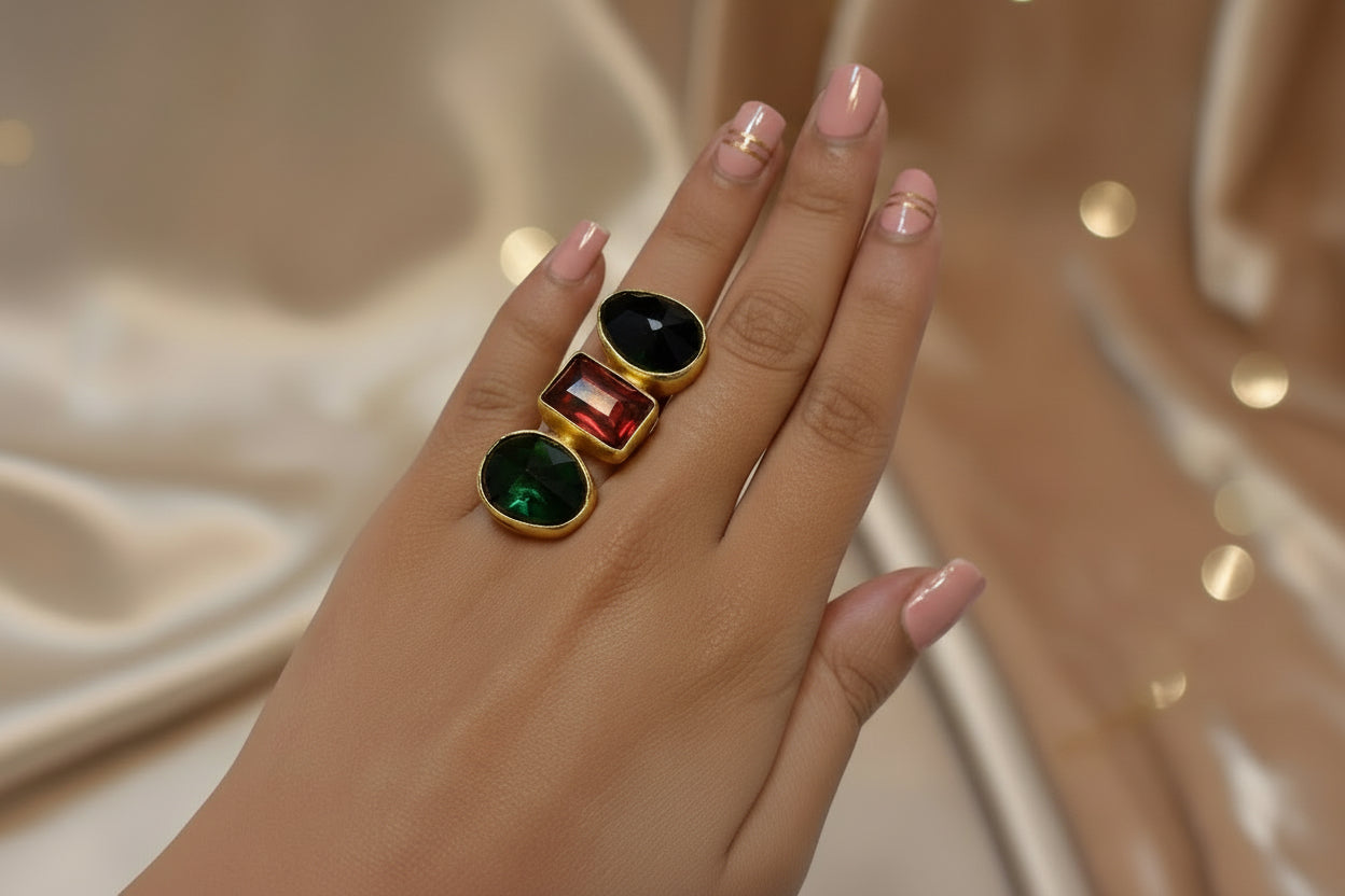 Triple Gemstone Statement Ring