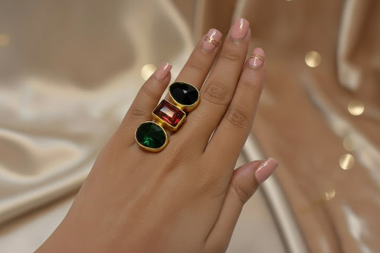 Triple Gemstone Statement Ring
