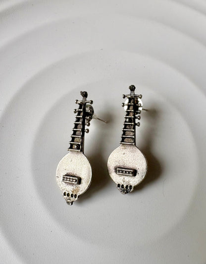 Silver Plated Oxidised Mandolin Earrings