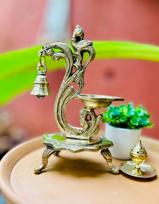 Brass Peacock Traditional Diya (Samai)