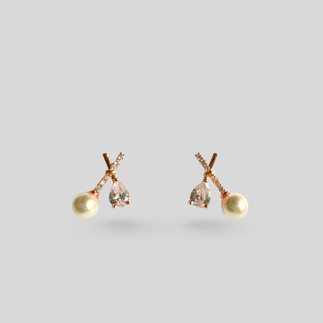 Pearl & Stone Designed Rose Gold Anti Tarnish Earrings