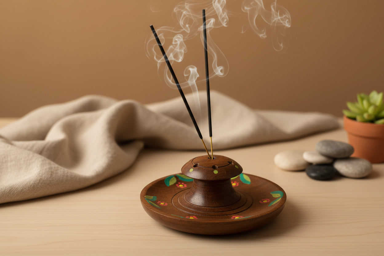 Walnut Wood Handpainted Incense Holder