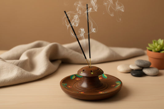 Walnut Wood Handpainted Incense Holder